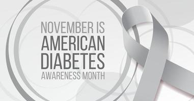 American diabetes awareness month concept. Banner template with grey ribbon and text.  Vector illustration.