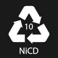 Battery recycling code 10 NiCD . Vector illustration