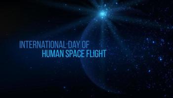 día nacional del concepto de vuelo espacial humano. planeta abstracto moderno futurista sobre fondo azul. ilustración vectorial
