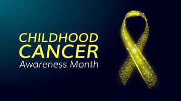 Childhood cancer awareness month concept. Banner template with glowing low poly yellow ribbon. Vector illustration.