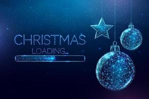 Christmas loading, wireframe balls and star low poly style. Merry Christmas and New Year banner. vector