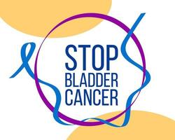 Bladder cancer awareness month concept. Banner with text and blue, yellow, and purple ribbon.  Vector illustration.