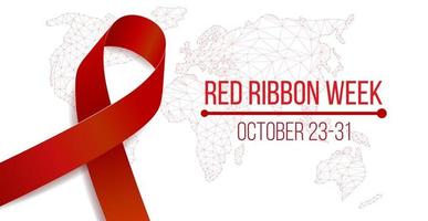 Red ribbon week concept. Banner with red ribbon awareness and text. Vector illustration.