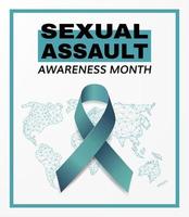 concepto del mes de concientización sobre agresión sexual. plantilla de banner con cinta verde azulado. ilustración vectorial vector