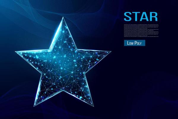 Wireframe star, low poly style.