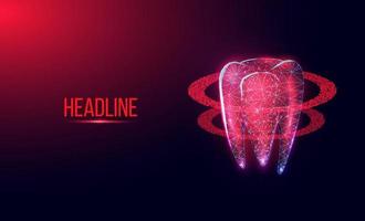 Tooth. Abstract wireframe low poly style banner. Dentistry services, teeth treatment, dental care, stomatology concept. Dark blue background. Vector illustration.
