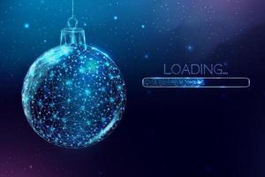 Wireframe Christmas ball and loading bar, low poly style. Merry Christmas and New Year banner. Abstract vector illustration.