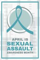 Sexual assault awareness month concept. Banner template with teal ribbon. Vector illustration.