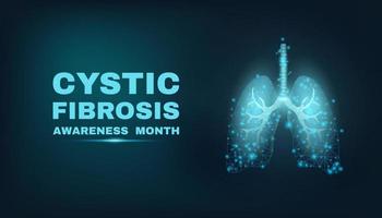 Lungs. Cystic Fibrosis awareness month. Banner template with glowing low poly lungs. Vector illustration.