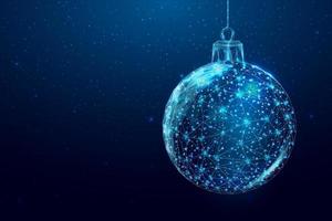 Wireframe Christmas ball, low poly style. Banner for the concept of Christmas or New Year on blue background. vector