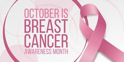 Breast Cancer awareness month. Banner  with pink ribbon awareness and text.  Vector illustration.