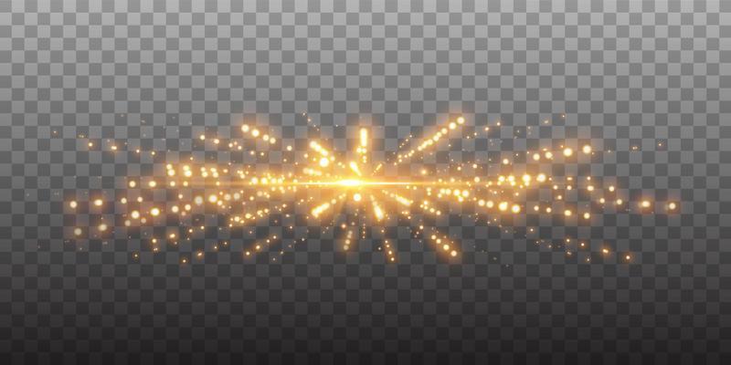Gold glittering dots, sparkles, particles and stars on a black background.
