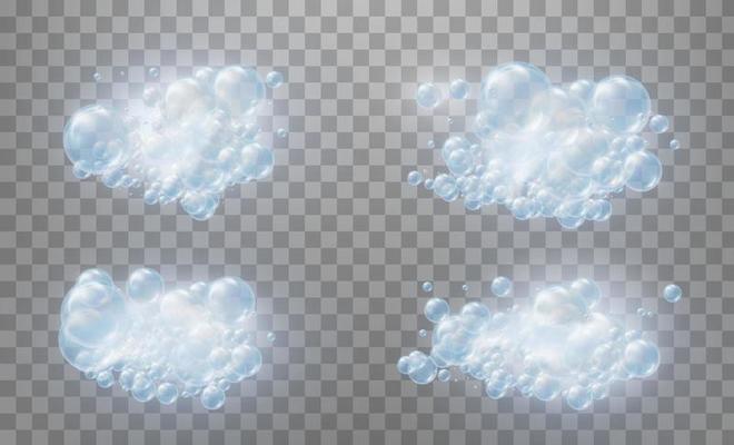 Set of blue foam soap with bubbles of soapy water