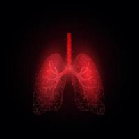 pulmones rojos. concepto del día mundial del asma. plantilla de banner con poli bajo brillante. abstracto moderno futurista. aislado sobre fondo oscuro. ilustración vectorial vector