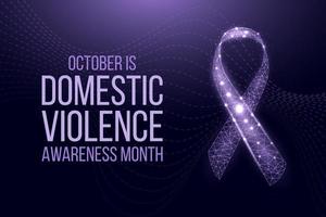 Domestic Violence Awareness Month concept.  Banner template with glowing low poly purple ribbon. Futuristic modern abstract background. Vector illustration.