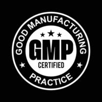 Sello redondo certificado de buenas prácticas de fabricación gmp sobre fondo blanco - vector