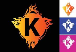 Plantilla de diseño de logotipo e icono de letra K de fuego vector