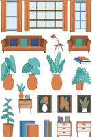 Set of different furniture in home office vector