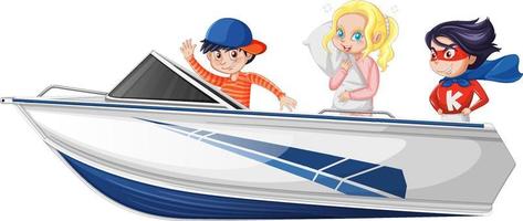 Boy and girl standing on a speeding boat on a white background vector