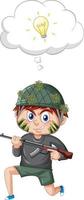 A soldier boy and thinking on white background vector