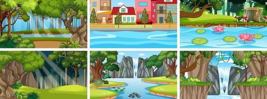 Nature scene with many trees and waterfall vector