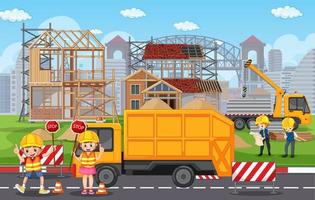 Building construction site and workers vector