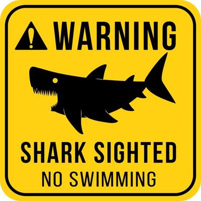 Warning signboard concept with shark sighted no swimming