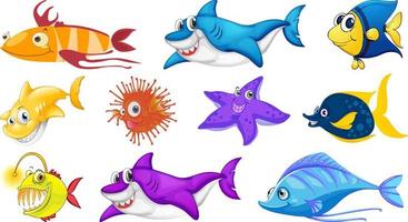 colección de dibujos animados de animales marinos vector