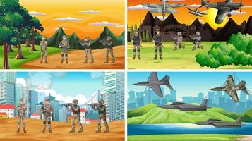 Set of different army war scenes vector