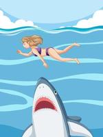 A woman escaping from aggressive shark vector