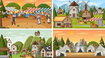 Set of different scene medieval vector