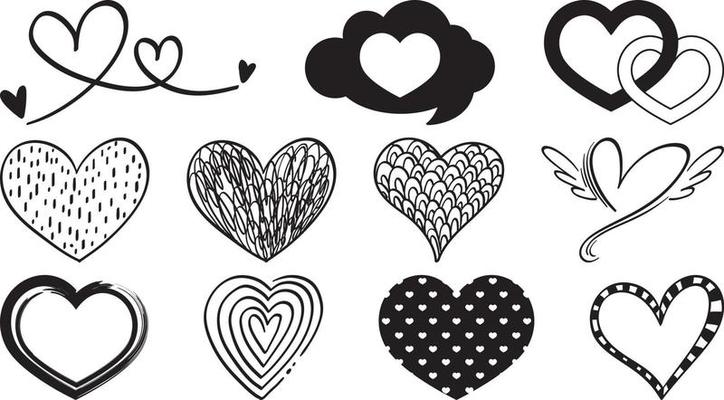 Black hand drawn hearts set