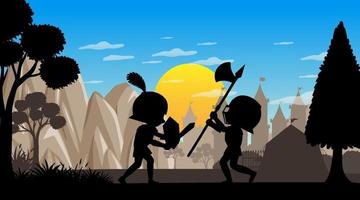 Silhouette medieval cartoon background vector