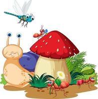 Cute snail and insects in cartoon style vector