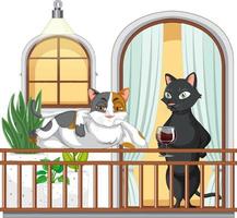gatos de dibujos animados de pie en el balcón