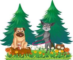 A group of different dog do various activities in the park vector