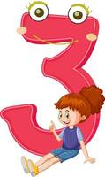 Number three with a girl cartoon character vector