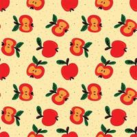 Seamless pattern with various red apples and colorful dots on a blue background vector