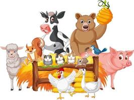 Farm animals standing by the fence vector