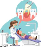 Dentist woman examining patient teeth on white background vector