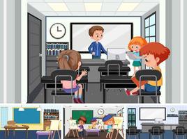 Set of student in the classroom scene vector