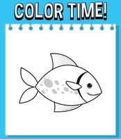 Worksheets template with color time text and fish outline vector