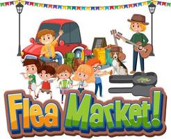Flea market concept with cartoon character vector