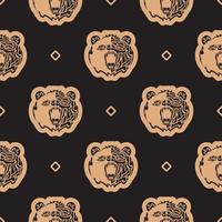 Seamless pattern with BEAR FACE in Simple style. Good for backgrounds and prints. Vector illustration.