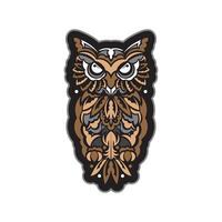 Colored print head of an owl. Polynesia and Maori patterns. Exclusive corporate design. Isolated. Vector illustration.