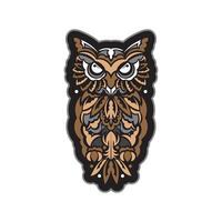 Colored print head of an owl. Polynesia and Maori patterns. Exclusive corporate design. Isolated. Vector illustration.