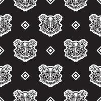 Tiger face seamless pattern in Maori style. Boho tiger face. Good for clothing and textiles. Vector