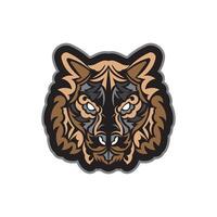 Colored print tiger face in Polynesian style. Boho tiger face. Isolated. Vector illustration.