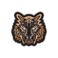 Colored print tiger face in Polynesian style. Boho tiger face. Isolated. Vector illustration.