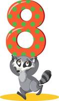 Raccoon holding the number cartoon character isolated on white background vector